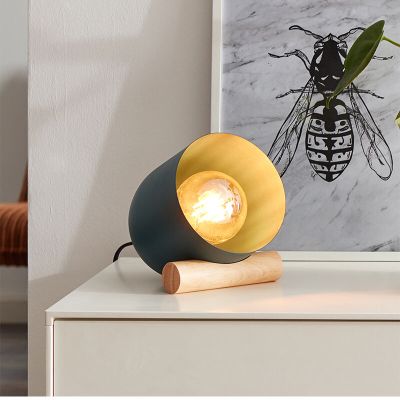 Træ bordlampe blå, Riaz, med brytare