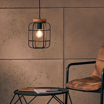Træ pendler lampe sort, Taede