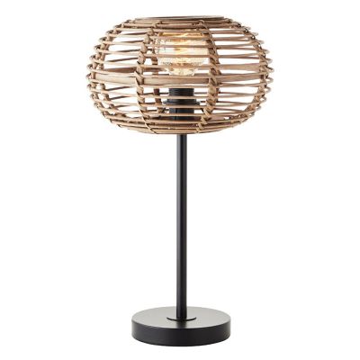 Rattan bordlampe brun, Sevim, med brytare