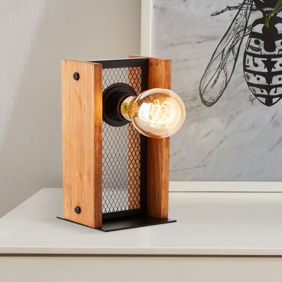 Træ bordlampe brun, Rasha, med brytare