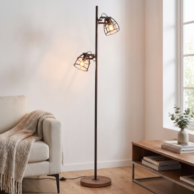 Industri gulv lampe sort, Calvin, med brytare