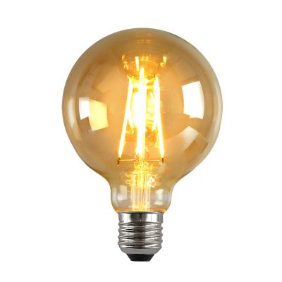 Dæmpbar Olucia E27 LED pære, G95, 6W, Amber glas, 2200k