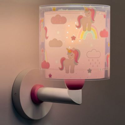 Lyserød væglampe til børneværelse plast, Unicorn