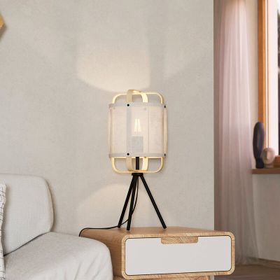 Hvid retro bordlampe stof, Rocco, med brytare