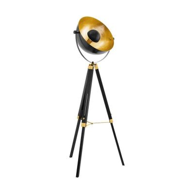 Sort modern trebenet gulvlampe stål, Nickolas, med brytare