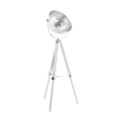 Hvid industri trebenet gulvlampe stål, Nickolas, med brytare