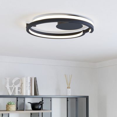 Sort modern plafond plast, Madhvi, 20W, varm til kold hvid justerbar LED, med fjärrkontroll