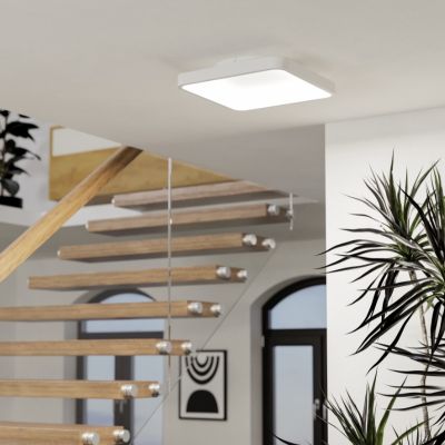Hvid modern smart loftlampe stål, Shauni, 20W, RGBW LED, med fjärrkontroll