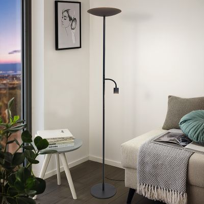 Sort modern gulv lampe stål, Crijn, 26,5W, 2700K LED, med touch lysdæmper