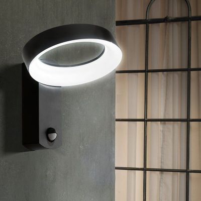 Antracit modern udendørs væglampe med bevægelsessensor aluminium, Lewis, IP44