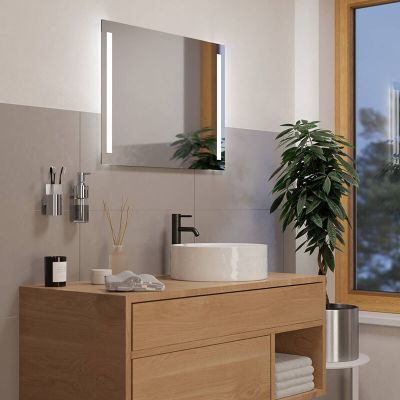 Grå modern spejl med lys glas, Bibi, 5,1W, 4000K LED, IP44, med brytare