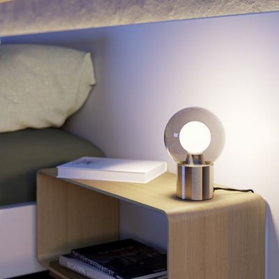 Nikkel modern bordlampe glas, Bravino, med touch lysdæmper