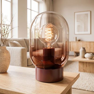 Orange modern bordlampe glas, Lequile, med brytare