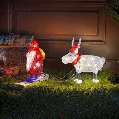 Rød jul 3d julefigur akryl, Kerstman en rendier, 2W, 4000K LED, IP44