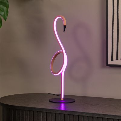Lyserød bordlampe modern, Flamingo, 5,5W, RGB LED, med fjärrkontroll