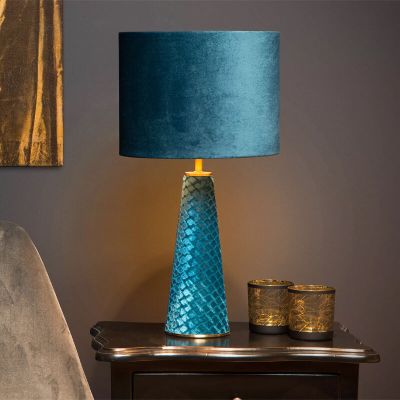 Blå bordlampe retro, Extravaganza Velvet, med brytare