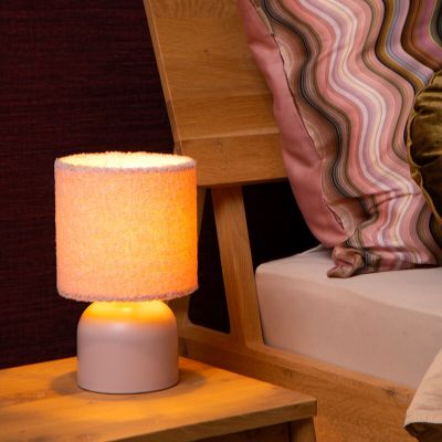 Lyserød bordlampe vintage, Woolly, med brytare