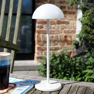 Hvid udendørs bordlampe retro, Joy, 1,5W, 3000K LED, IP54, med beröringsdimmer