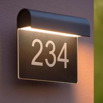 Sort husnummer med lys modern, Thesi, 6W, 3000K LED, IP54