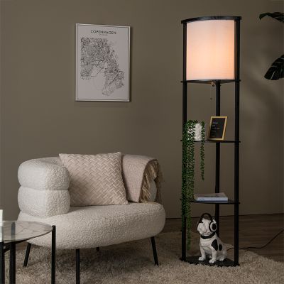 Sort gulv lampe modern, Menno, med dra i brytare