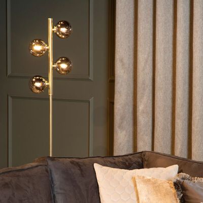 Guld gulv lampe retro, Tycho, med brytare
