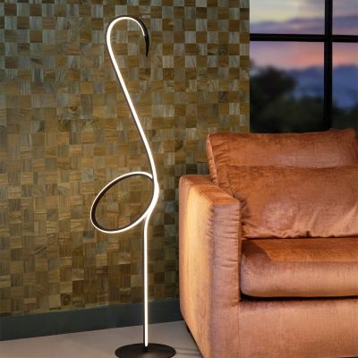 Sort gulv lampe modern, Flamingo, 14W, RGB LED, med fjärrkontroll