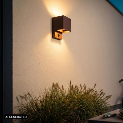 Rustfarvet udendørs væglampe med bevægelsessensor modern, Tadzio, 7W, 4000K LED, IP65
