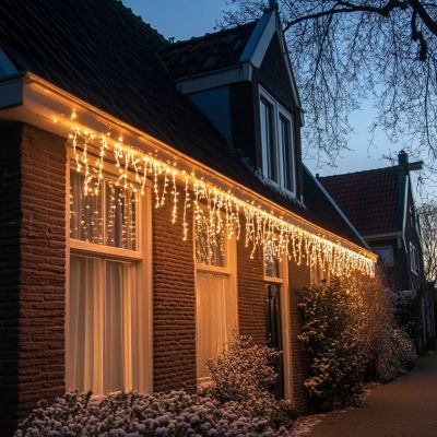 10m tilslutningsbar istapbelysning, sort ledning, IP67, 50 cm høj - Varm hvid