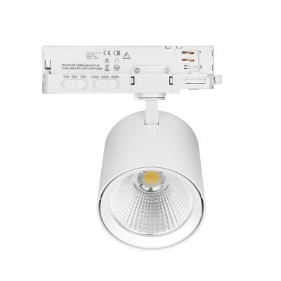 Hvid 3-faset skinnesystem spotlight aluminium, Jeska, 10W/20W/30W, hvid LED-afbryder