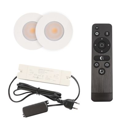 2 hvide spot til udhæng Dico, IP65 med tilslutningssæt og fjernbetjening