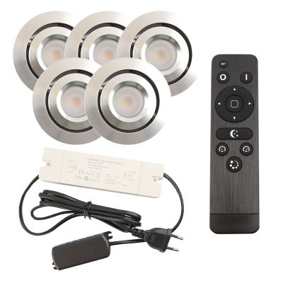 5 kipbar spots til udhæng Rona, IP44, med tilslutningssæt og fjernbetjening, krom