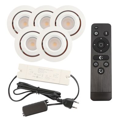 5 kipbar spots til udhæng Rona, IP44, med tilslutningssæt og fjernbetjening, hvid