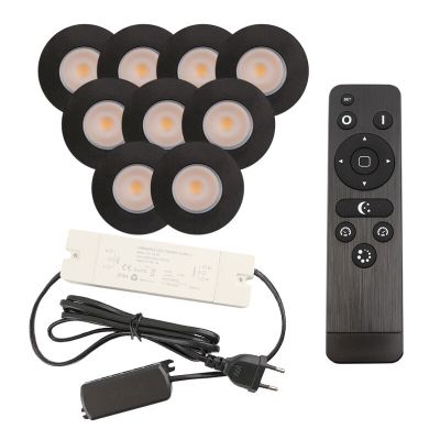 9 sorte spot til udhæng Dico, IP65 med tilslutningssæt og fjernbetjening