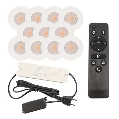 11 hvide spot til udhæng Dico, IP65 med tilslutningssæt og fjernbetjening