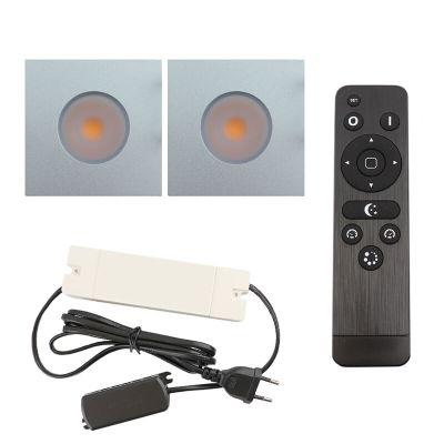 2 firkantede krom spot til udhæng Dico, IP65 med tilslutningssæt og fjernbetjening