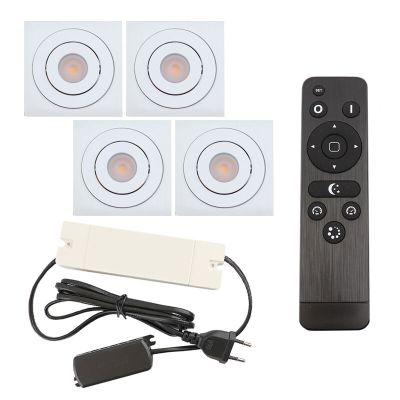 4 kipbar spots til udhæng Rona firkant, IP44, med tilslutningssæt og fjernbetjening, hvid