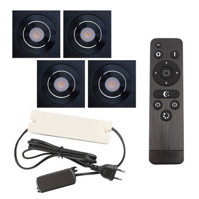 4 kipbar spots til udhæng Rona firkant, IP44, med tilslutningssæt og fjernbetjening, sort