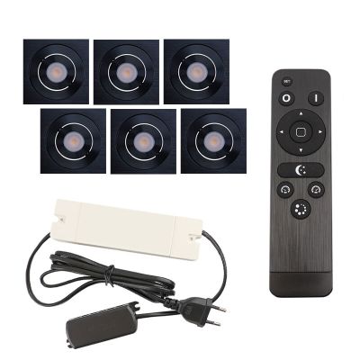 6 kipbar spots til udhæng Rona firkant, IP44, med tilslutningssæt og fjernbetjening, sort