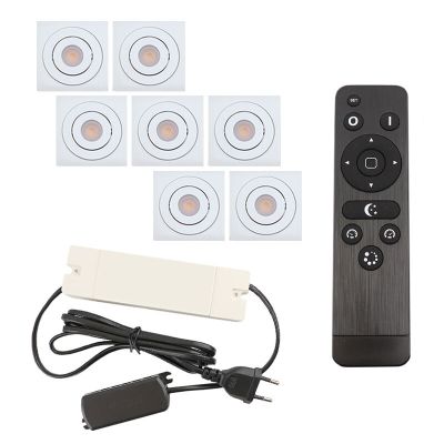 7 kipbar spots til udhæng Rona firkant, IP44, med tilslutningssæt og fjernbetjening, hvid