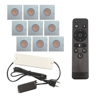 9 firkantede krom spot til udhæng Dico, IP65 med tilslutningssæt og fjernbetjening