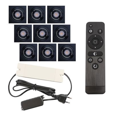 9 kipbar spots til udhæng Rona firkant, IP44, med tilslutningssæt og fjernbetjening, sort