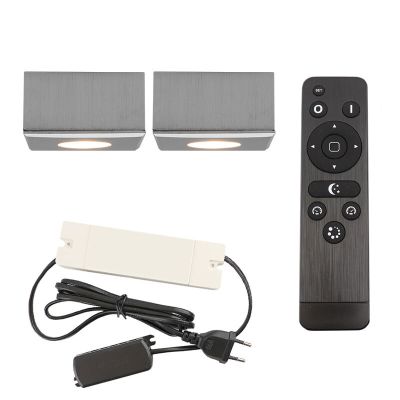 2 firkantede krom påbygningsspots veranda Fredo, IP44 med tilslutningssæt og fjernbetjening