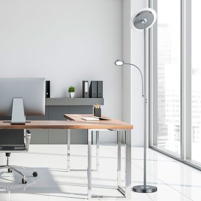 Nikkel gulv lampe modern, Benny, 18W, 3000K LED, med beröringsdimmer