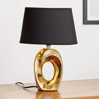 Keramik bordlampe guld, Moldrup, med brytare
