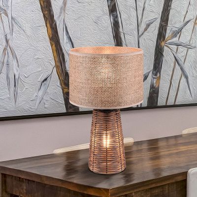 Rattan bordlampe brun, Fadila, med brytare