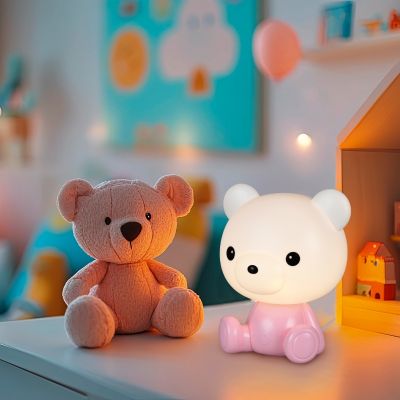 Lyserød bordlampe til børneværelse plast, Lumibear, 0,3W, RGB LED, med brytare