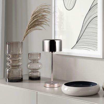 Krom genopladelige bordlampe modern, Dustin, 1W, 3000K LED, med beröringsdimmer