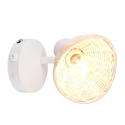 Rattan væglampe brun, Sijmen, med brytare