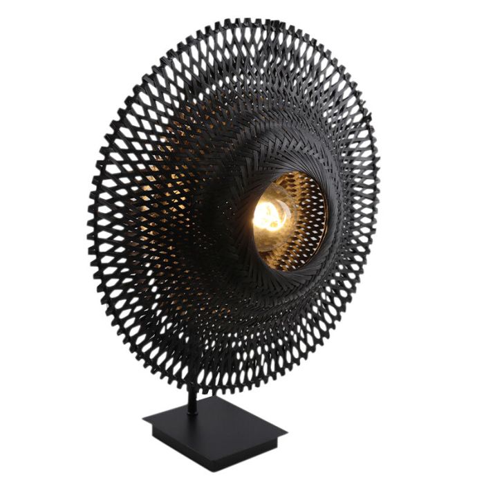 Rattan bordlampe sort, Cordoba, med brytare