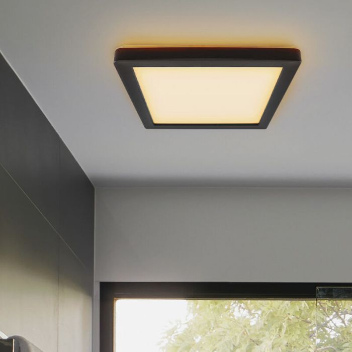 Plast loftlampe badeværelse sort, Shivani, 15W, 3000K LED, IP44